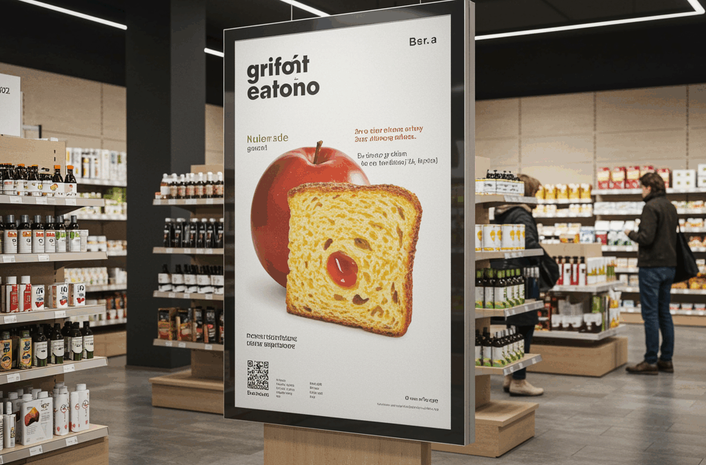 Expositor publicitario de cartón en tienda retail moderna